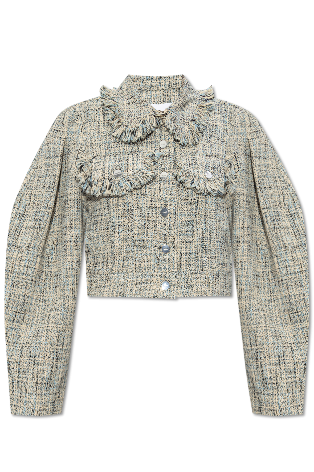 【関税＆送料込み】Ganni Tweed Jacket Celestial Blue Blue Cotton Tweed Curve Sleeve Jacket | GANNI US